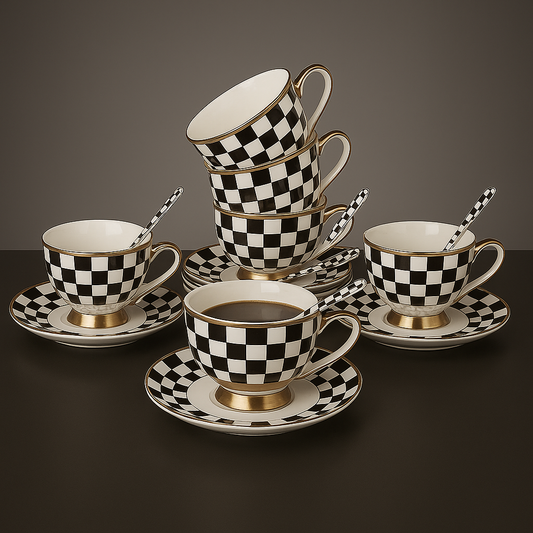 Set of 6 Checkered Tea Cups