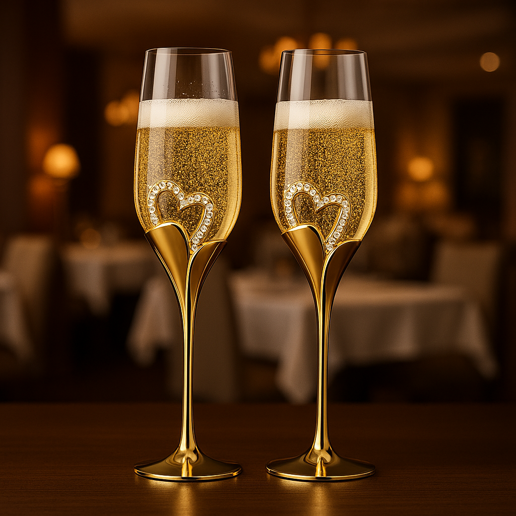 Pair of Decorated Champagne Glasses