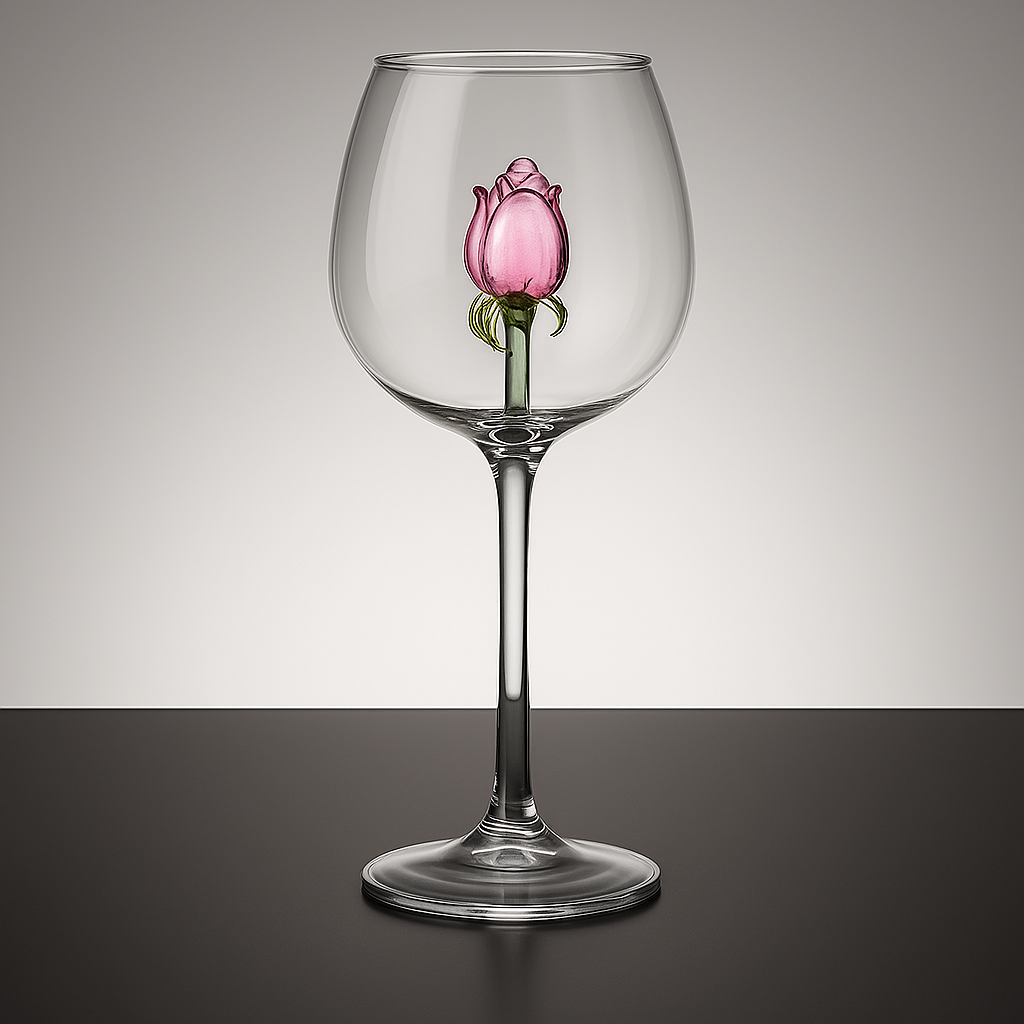 Pink Rose Wine Glass