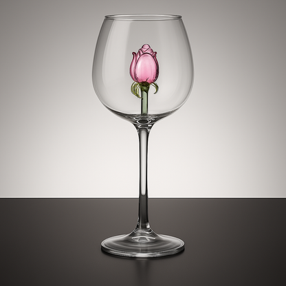 Pink Rose Wine Glass