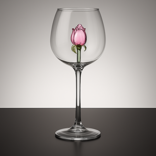 Pink Rose Wine Glass