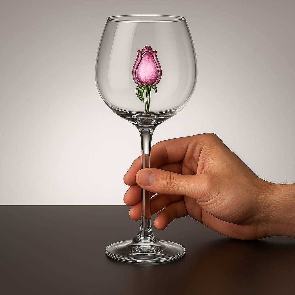 Pink Rose Wine Glass