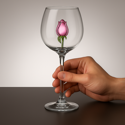 Pink Rose Wine Glass
