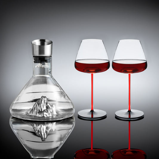 Silver Filtering Decanter with 2 Red Wine Glass Set