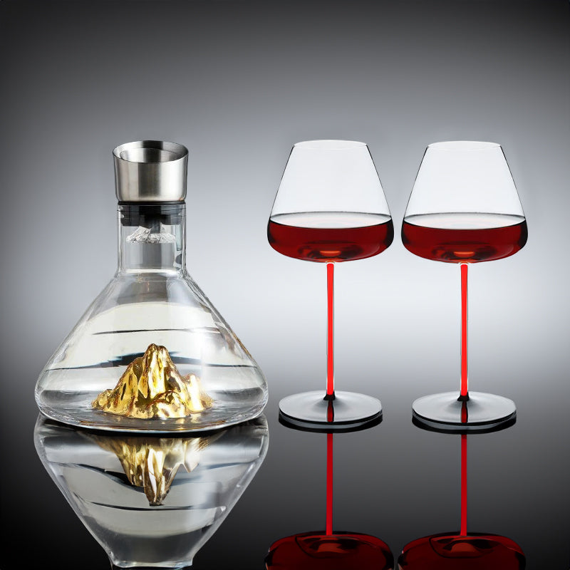 Gold Filtering Decanter with 2 Red Wine Glass Set